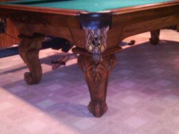 Legs and corner view of Peter Vitale Vineyard snooker table