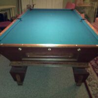 Overhead end view of teh Charles Shulenburg Circa 1880 pool table.