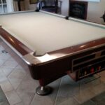 Brunswick Gold Crown IV pool table for sale, shown here in our display room.