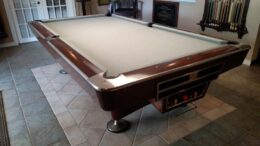 Brunswick Gold Crown IV pool table for sale, shown here in our display room.