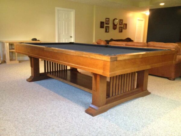 9 foot Brunswick Mission pool table for sale. This image is from the original installation.