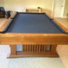 end view of the Brunswick Mission pool table. This is a 9 foot table.