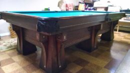 Brunswick-Balke-Collender Arcade pool table with 6 legs.