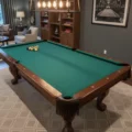 corner pocket perspective of a Brusnwick Greenbriar pool table for sale.