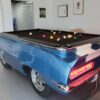 1969 SS Camaro car pool table in blue showing off it's working tail and brake lights!