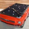 Overhead view of a 1965 Ford Mustang pool table in red from Car Pool Tables.
