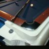 corner pocket overhead view of a 1965 Shelby GT-350 car pool table showing off the wood grain top rails!