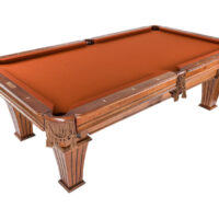 Overhead angle view of Presidential Billiards Brittany pool table.