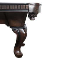 Closeup view of corner and leg on a Cleveland pool table.