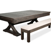 The Kariba pool table converted into a dining set, complete with bench!