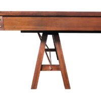 Side view of the legs on a Johnson pool table that illustrate its sawhorse beginnings.
