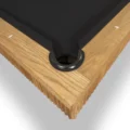 overhead view of the corner pocket on a white oak Washington Billiard Table by Presidential Billiards.